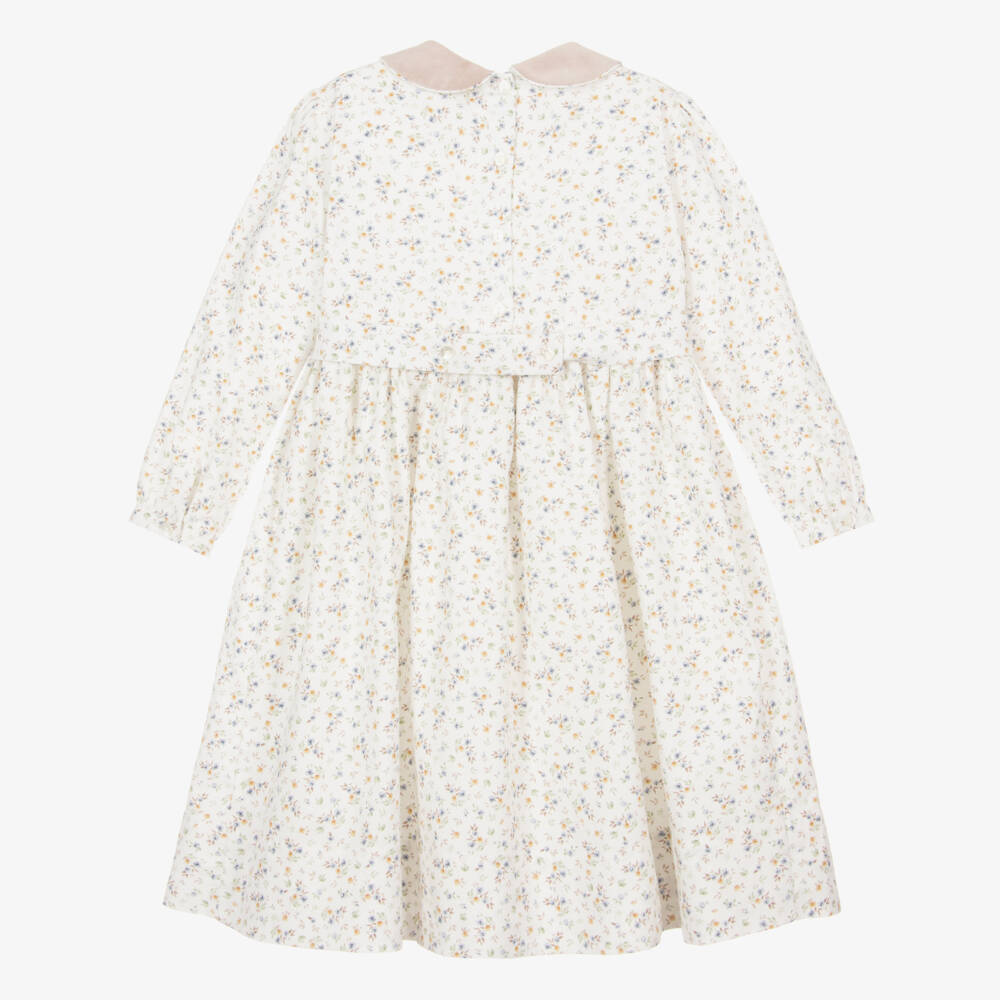 Sarah Louise-Girls Ivory Floral Smocked Cotton Dress | Childrensalon Outlet