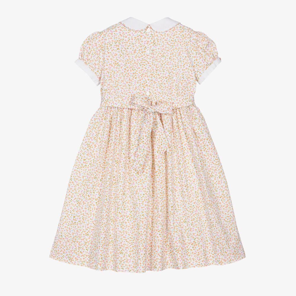 Sarah Louise-Girls Ivory Floral Smocked Cotton Dress | Childrensalon Outlet