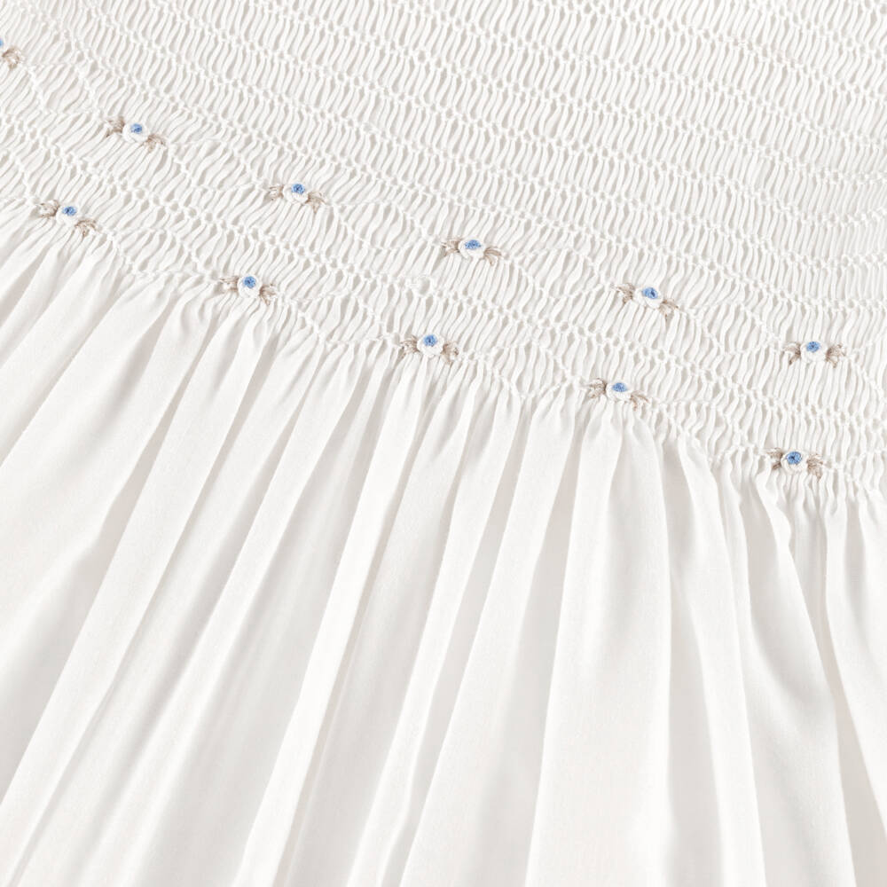Sarah Louise-Girls Ivory Hand-Smocked Dress with Blue Floral Embroidery | Childrensalon Outlet