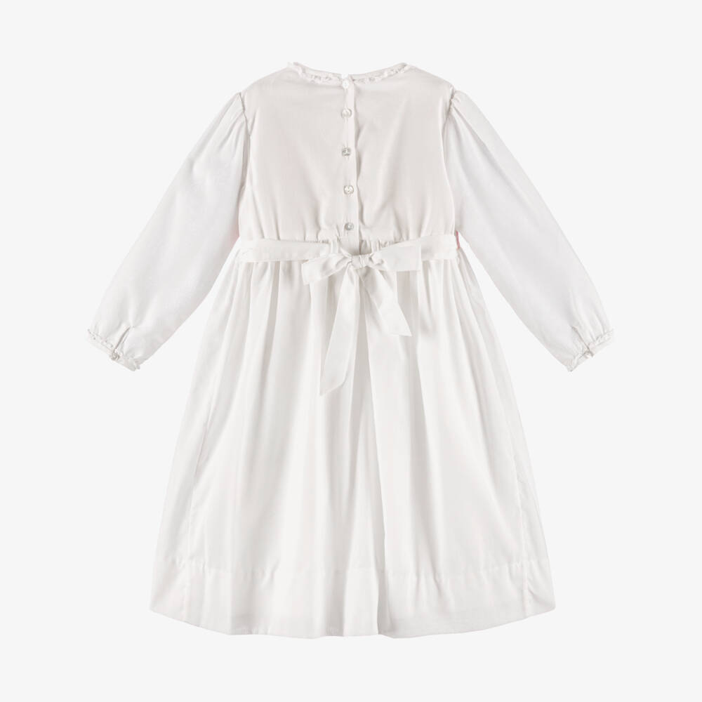 Sarah Louise-Girls Ivory Hand-Smocked Dress with Pink Embroidery | Childrensalon Outlet