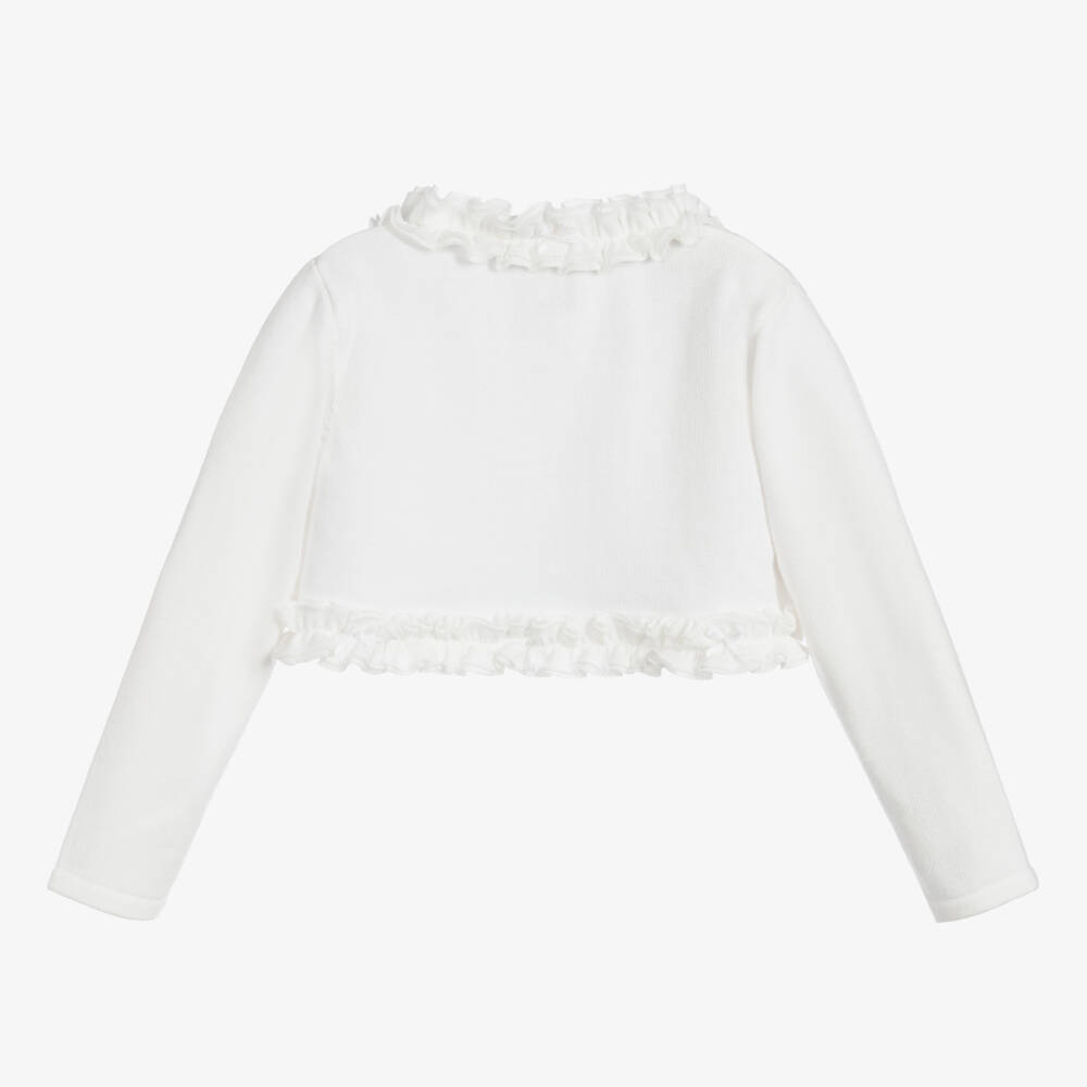 Sarah Louise-Girls Ivory Knitted Bolero Cardigan with Ruffles | Childrensalon Outlet