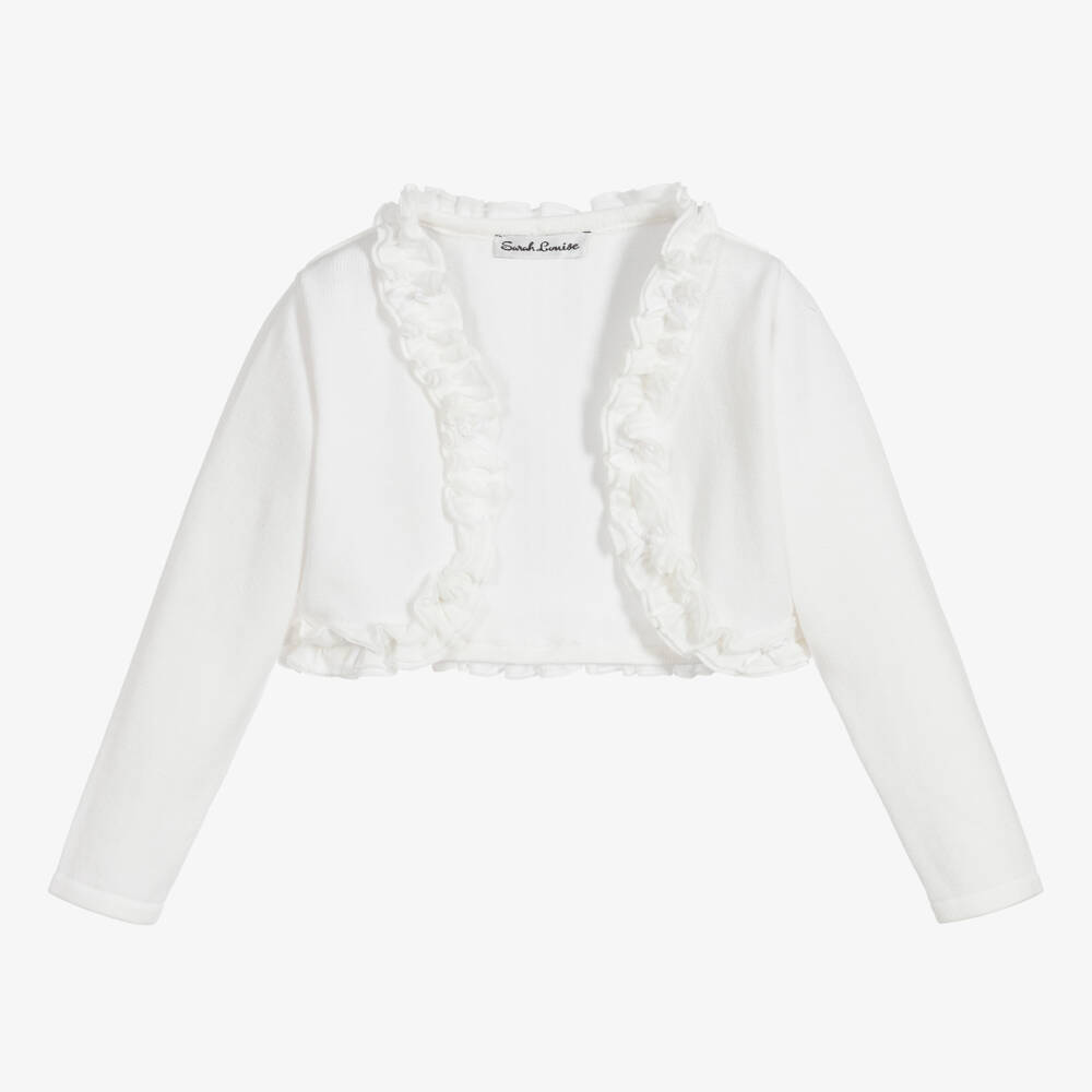 Sarah Louise-Girls Ivory Knitted Bolero Cardigan with Ruffles | Childrensalon Outlet