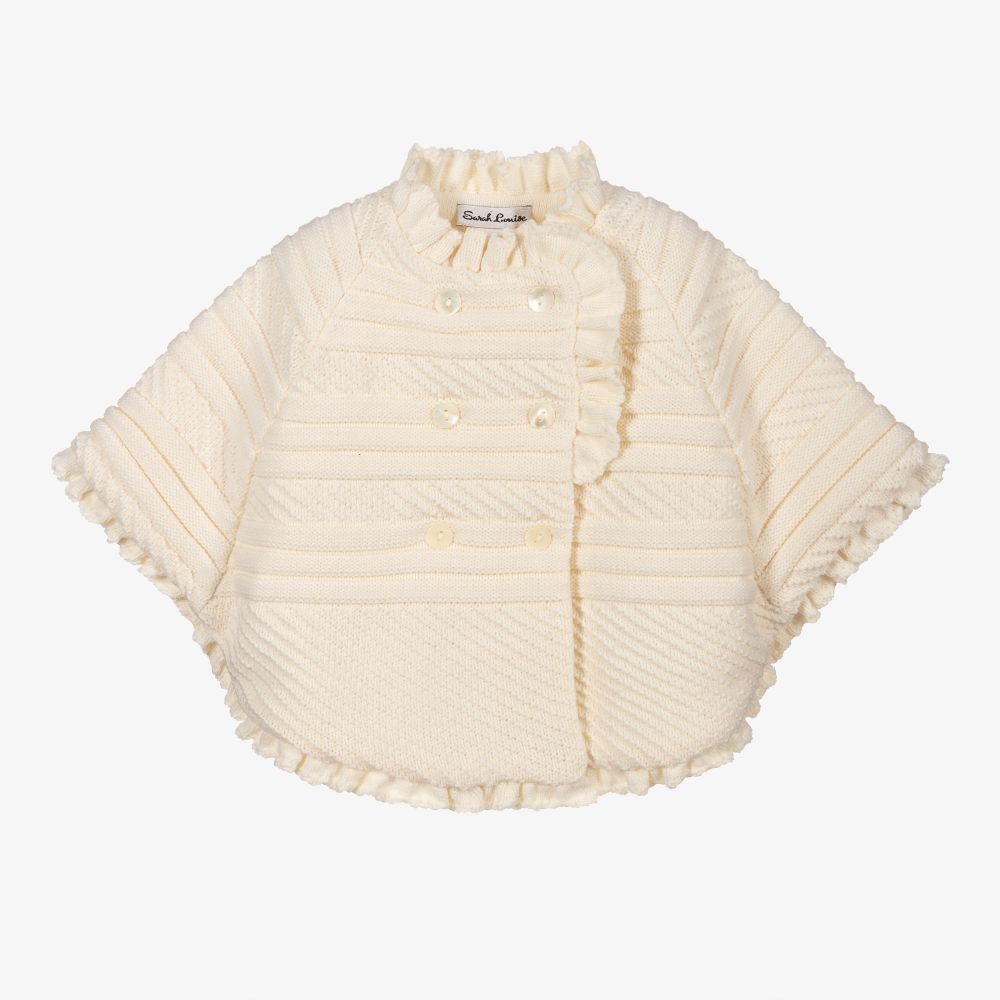 Sarah Louise - Girls Ivory Knitted Cape  | Childrensalon