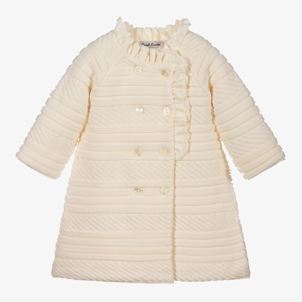 Sarah Louise - Girls Ivory Knitted Coat  | Childrensalon