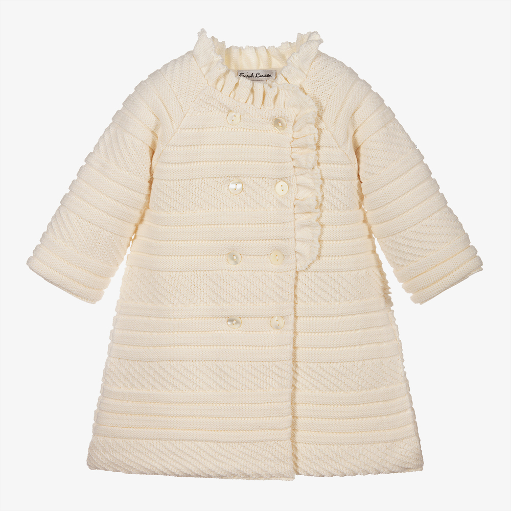 Sarah Louise - Manteau ivoire en maille Fille  | Childrensalon