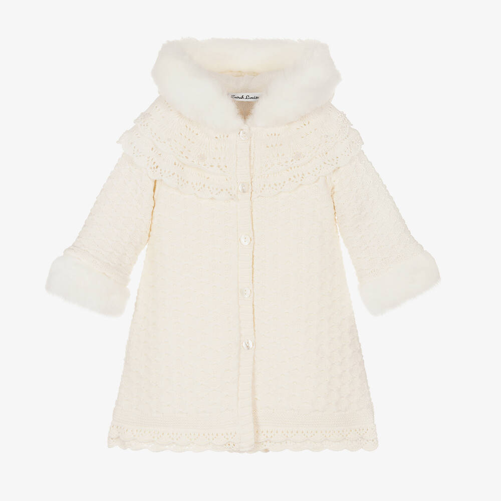 Sarah Louise - Girls Ivory Knitted Coat | Childrensalon