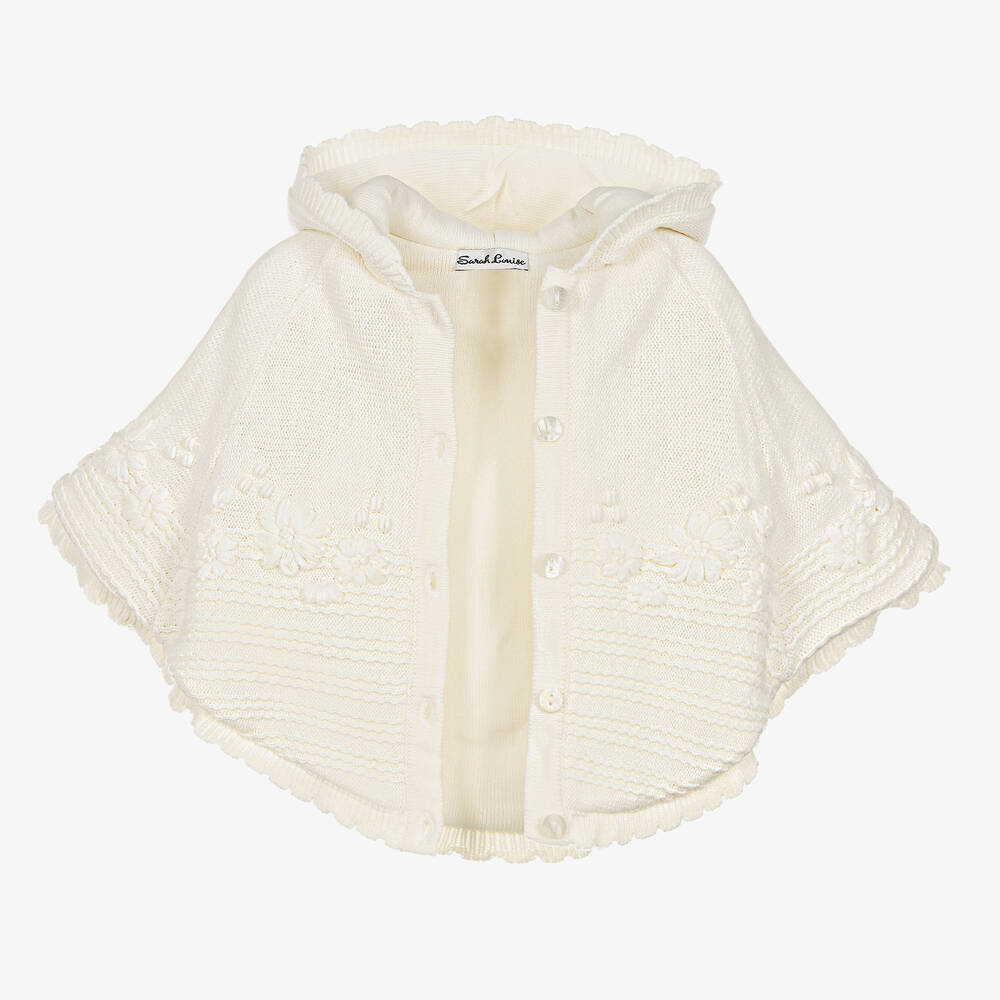 Sarah Louise-Girls Ivory Knitted Hooded Cape | Childrensalon Outlet