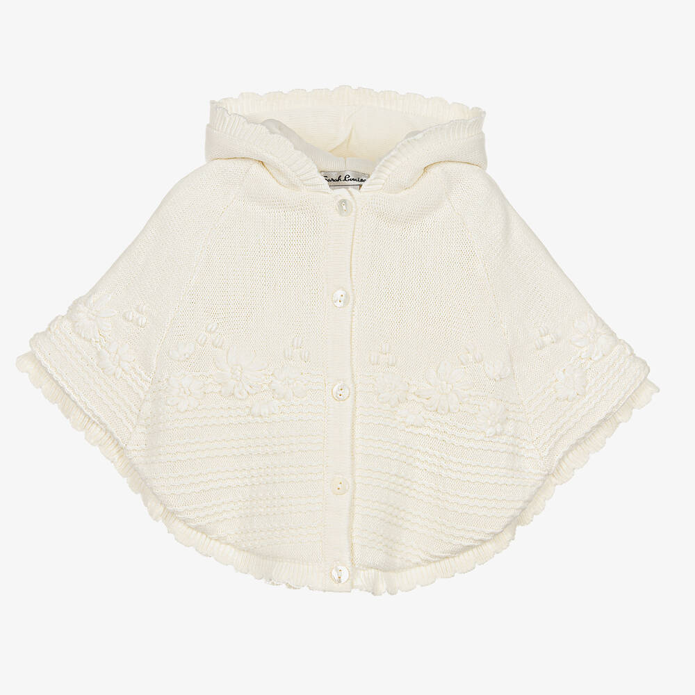 Sarah Louise - Girls Ivory Knitted Hooded Cape | Childrensalon