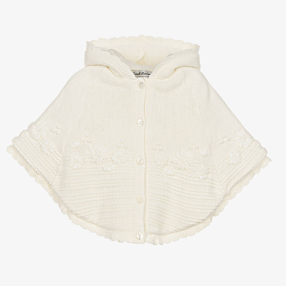 Sarah Louise-Girls Ivory Knitted Hooded Cape | Childrensalon Outlet