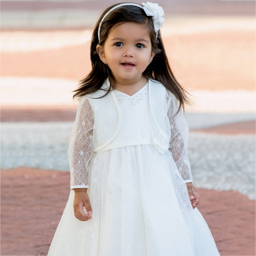 Sarah Louise Girls Ivory Lace Dress Bolero Set Childrensalon