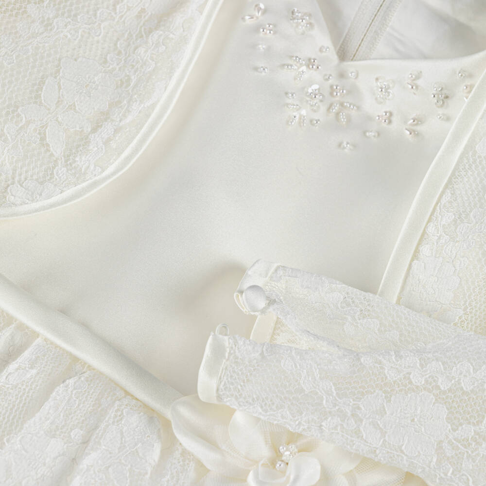 Sarah Louise-Girls Ivory Lace Dress & Bolero Set with Sequins & Pearl Trim | Childrensalon Outlet