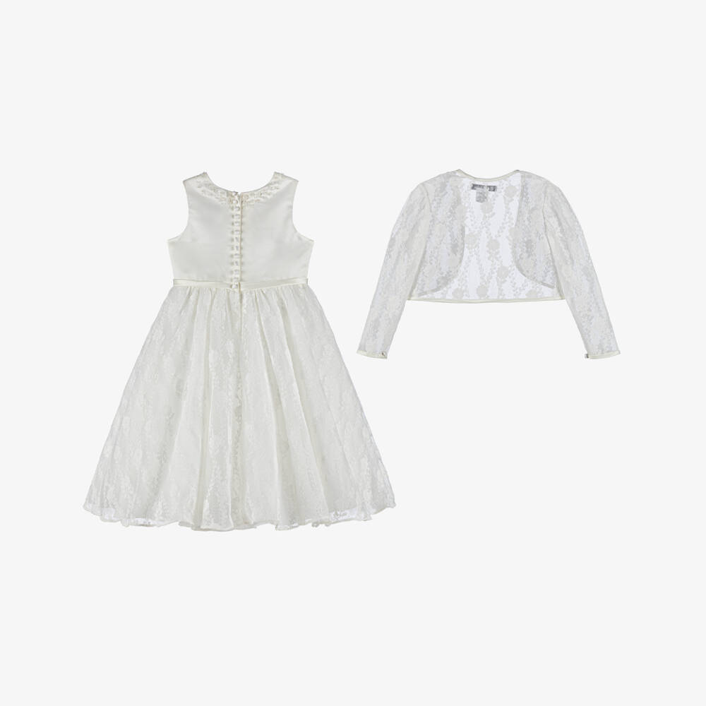 Sarah Louise-Girls Ivory Lace Dress & Bolero Set with Sequins & Pearl Trim | Childrensalon Outlet