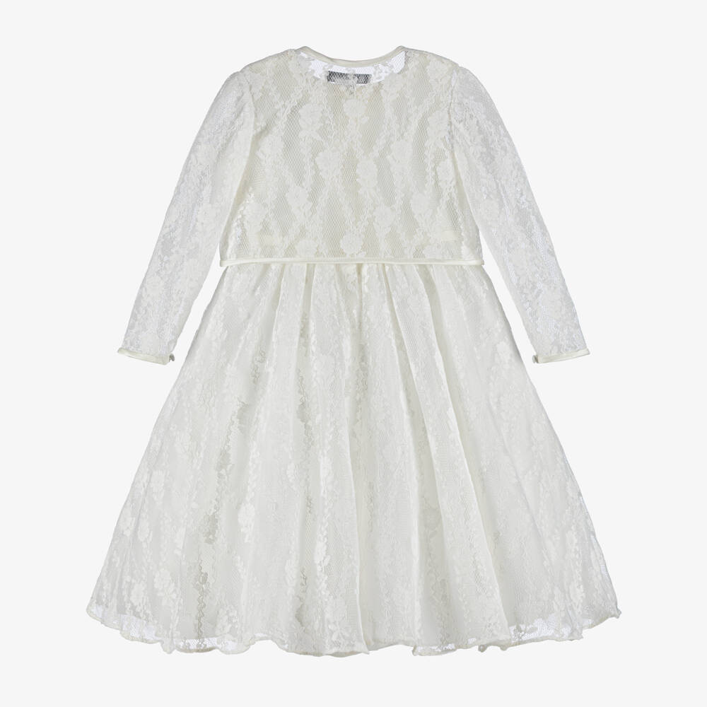 Sarah Louise-Girls Ivory Lace Dress & Bolero Set with Sequins & Pearl Trim | Childrensalon Outlet