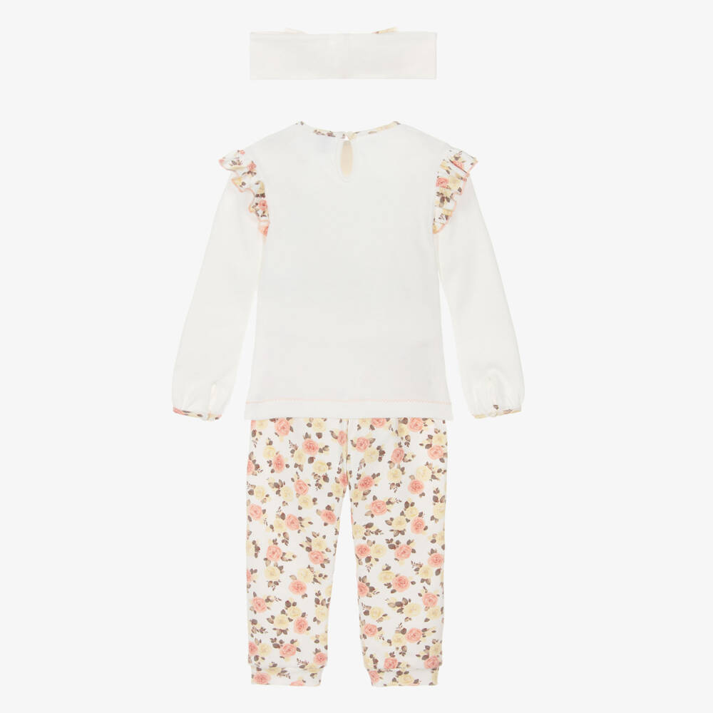 Sarah Louise-Girls Ivory & Pink Cotton Trouser Set | Childrensalon Outlet