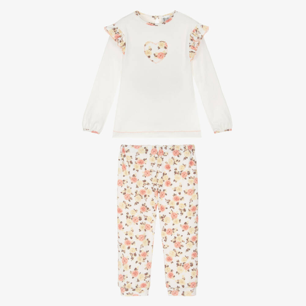 Sarah Louise-Girls Ivory & Pink Cotton Trouser Set | Childrensalon Outlet