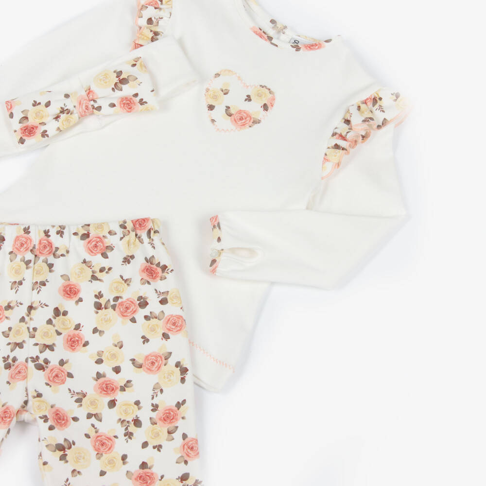 Sarah Louise-Girls Ivory & Pink Cotton Trouser Set | Childrensalon Outlet