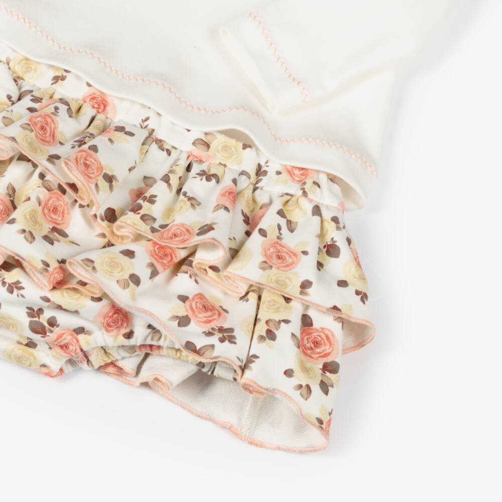 سارا لويز-Girls Ivory & Pink Floral Jersey Skort Set | Childrensalon Outlet