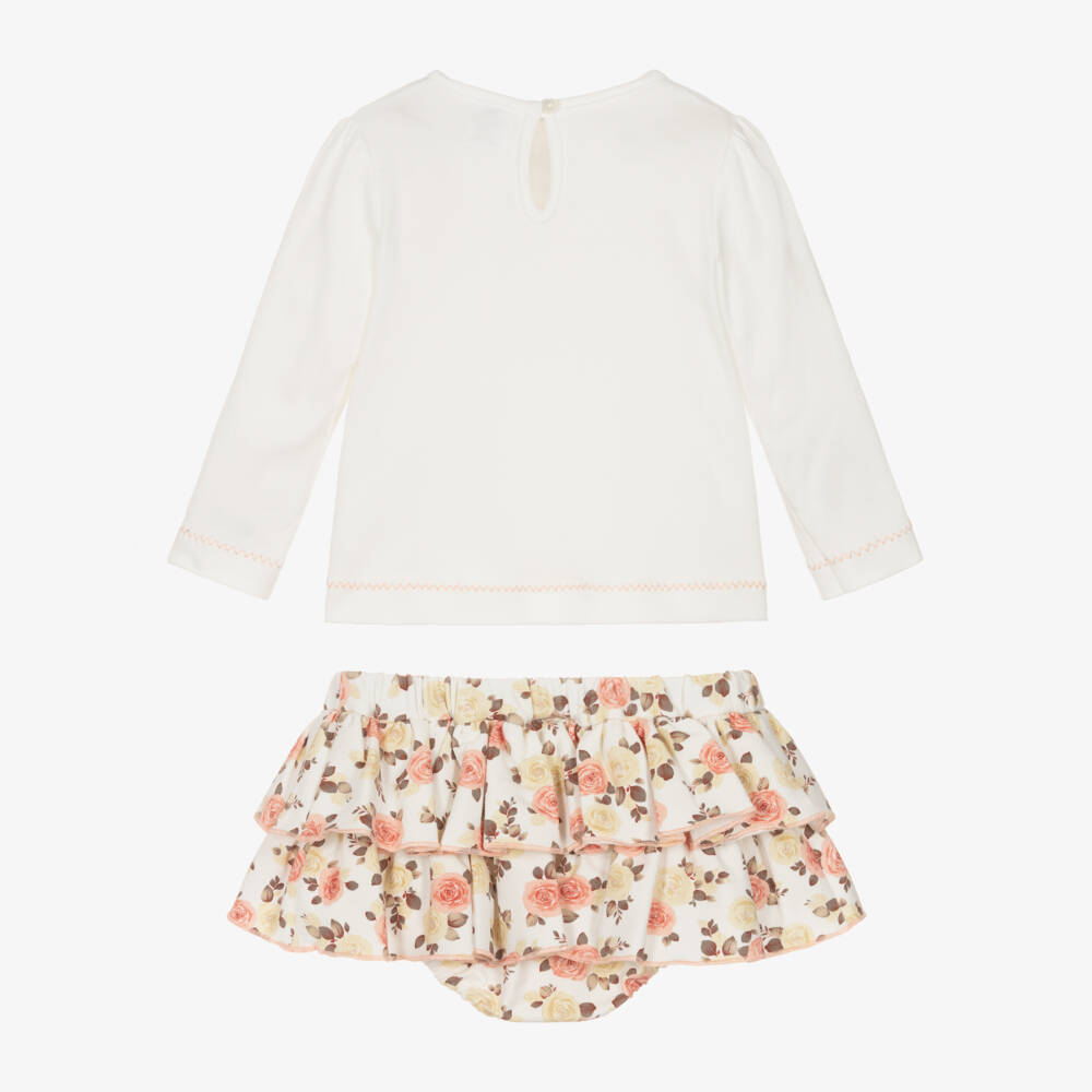 سارا لويز-Girls Ivory & Pink Floral Jersey Skort Set | Childrensalon Outlet