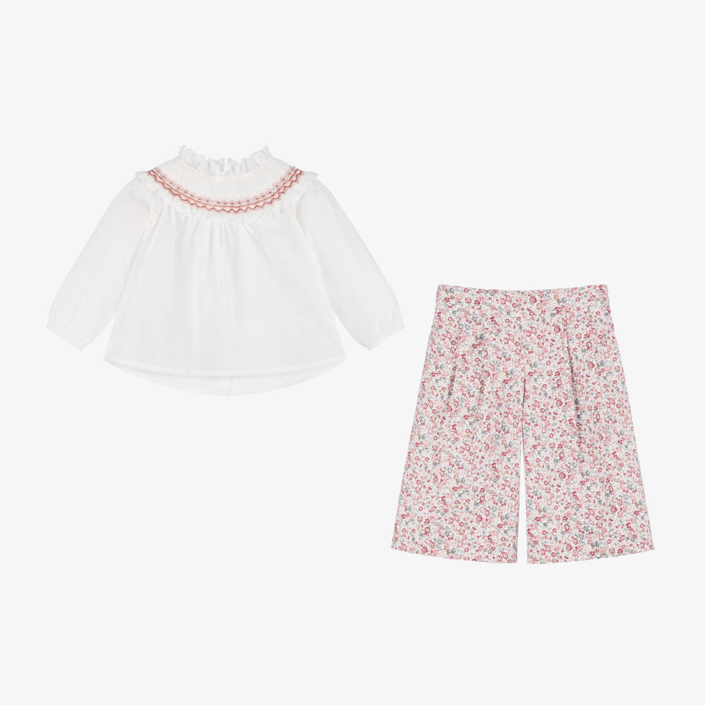 Sarah Louise-Girls Ivory & Pink Floral Trouser Set | Childrensalon Outlet