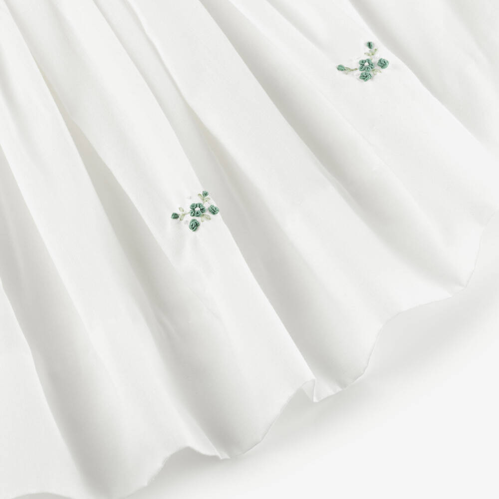 Sarah Louise-Girls Ivory & Sage Green Hand-Embroidered Bow Dress | Childrensalon Outlet
