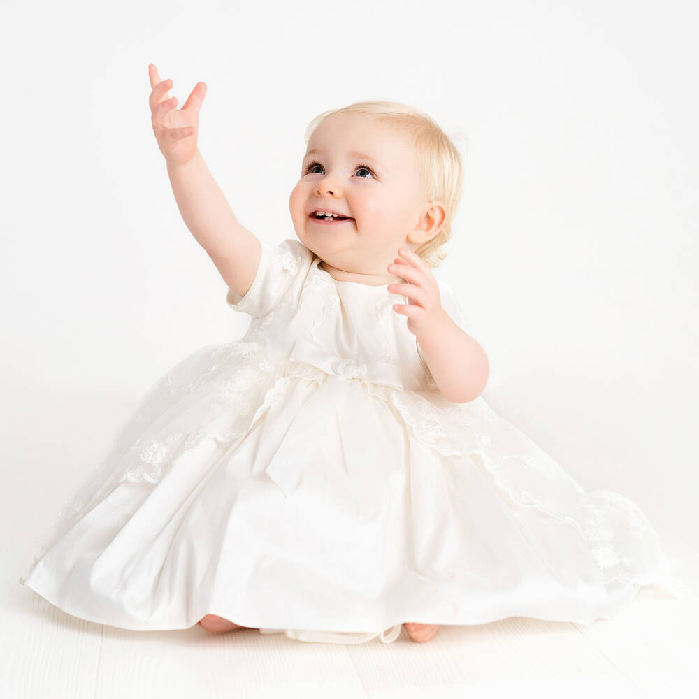 Sarah Louise-Кремовое шелковое кружевное платье для девочек | Childrensalon Outlet