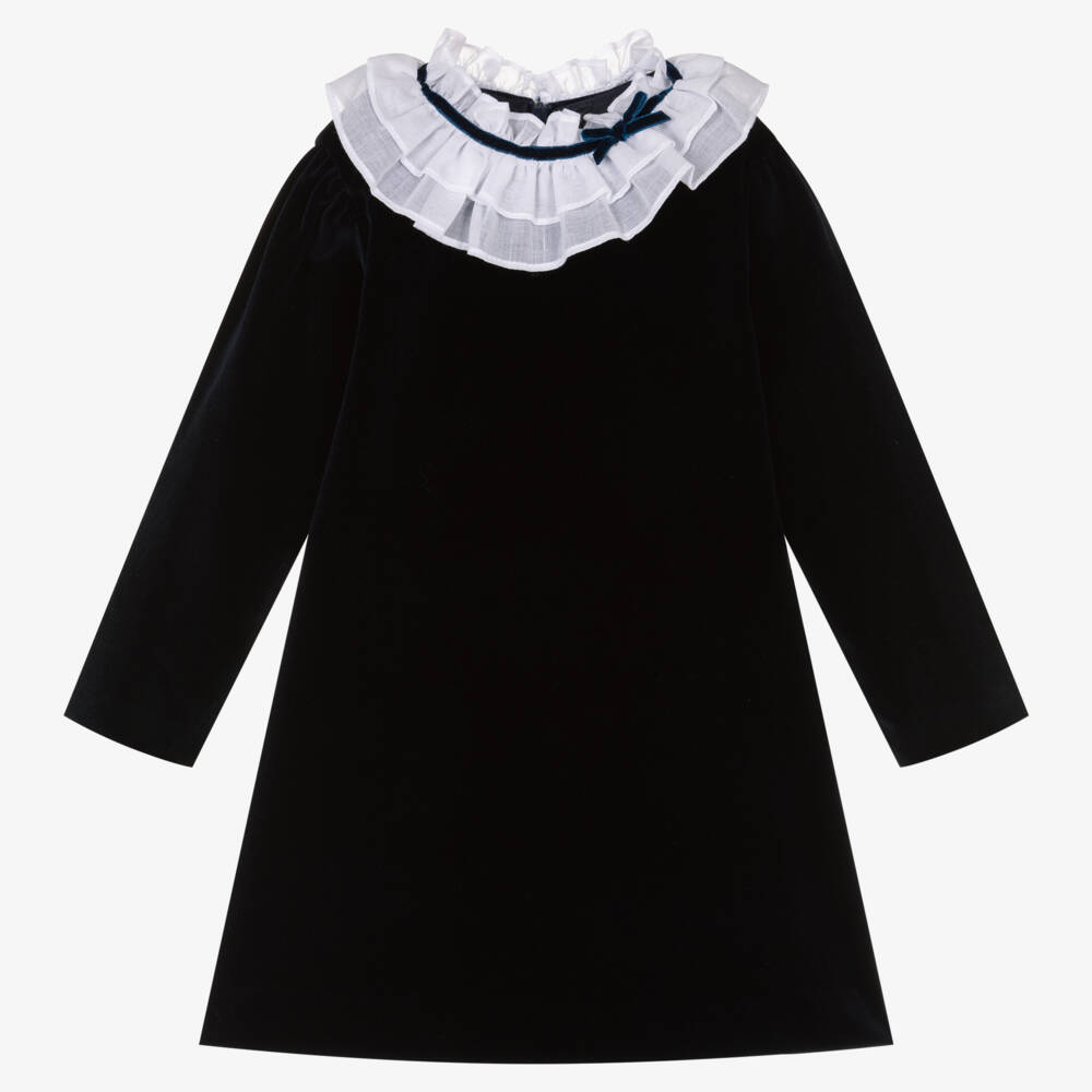 Sarah Louise-Платье из бархата с оборками для девочек в цвете полночь | Childrensalon Outlet
