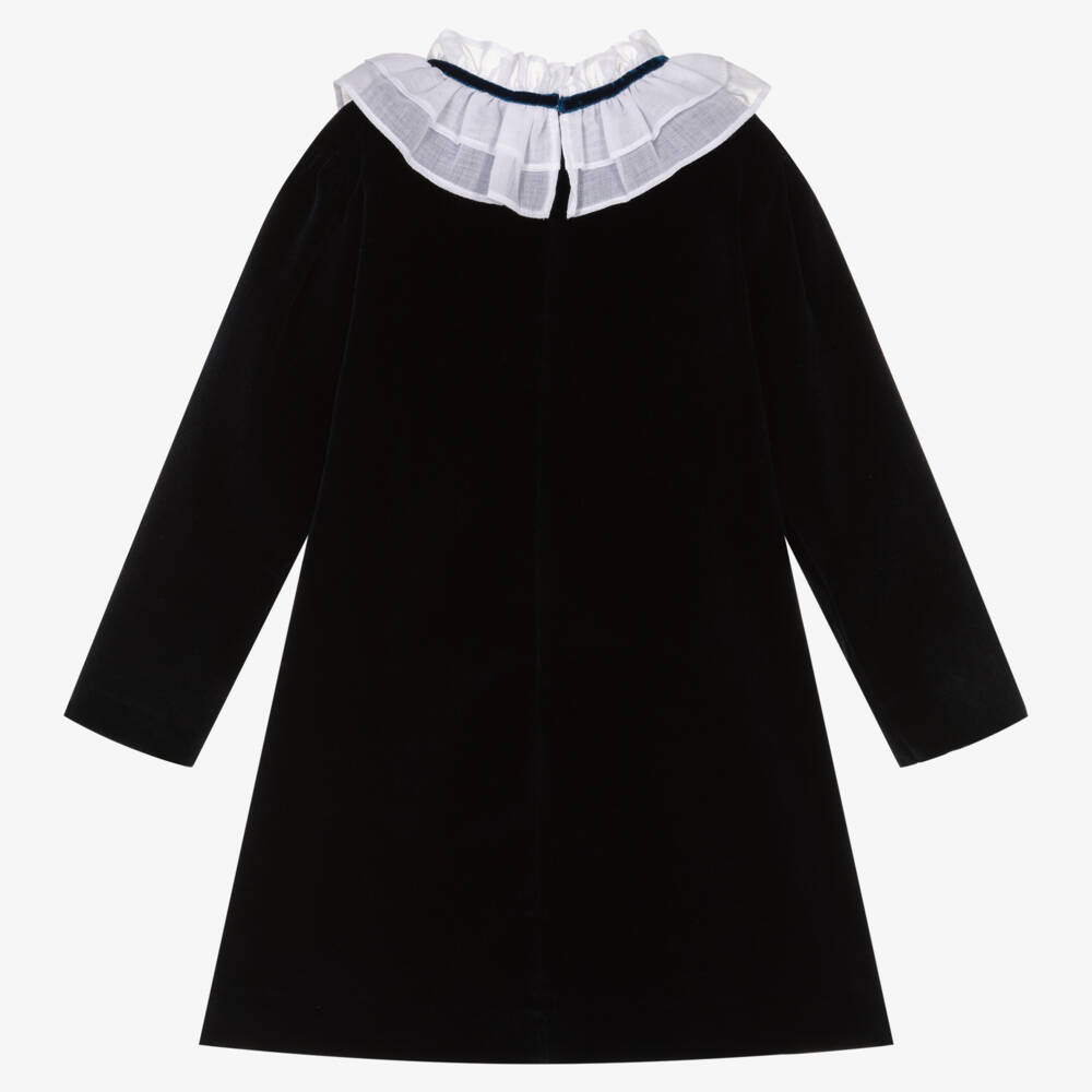 Sarah Louise-Платье из бархата с оборками для девочек в цвете полночь | Childrensalon Outlet