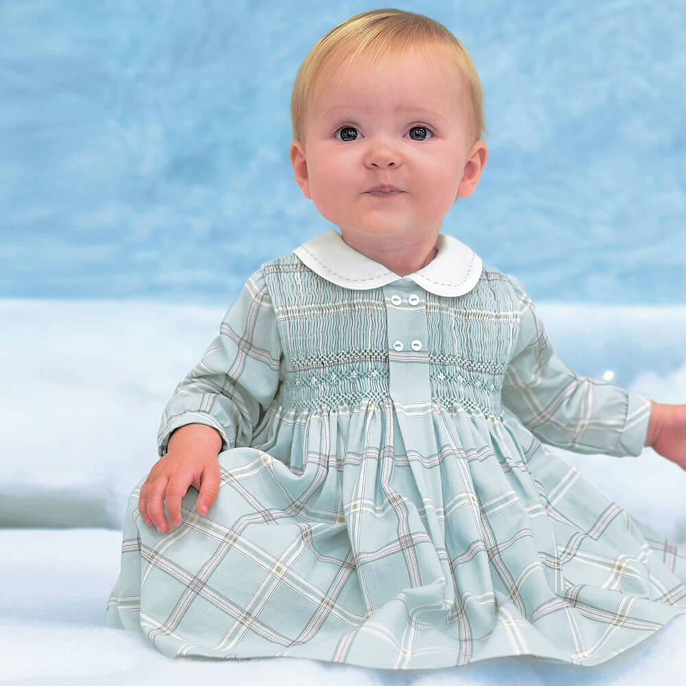 Sarah Louise-Girls Mint Check Smocked Dress | Childrensalon Outlet