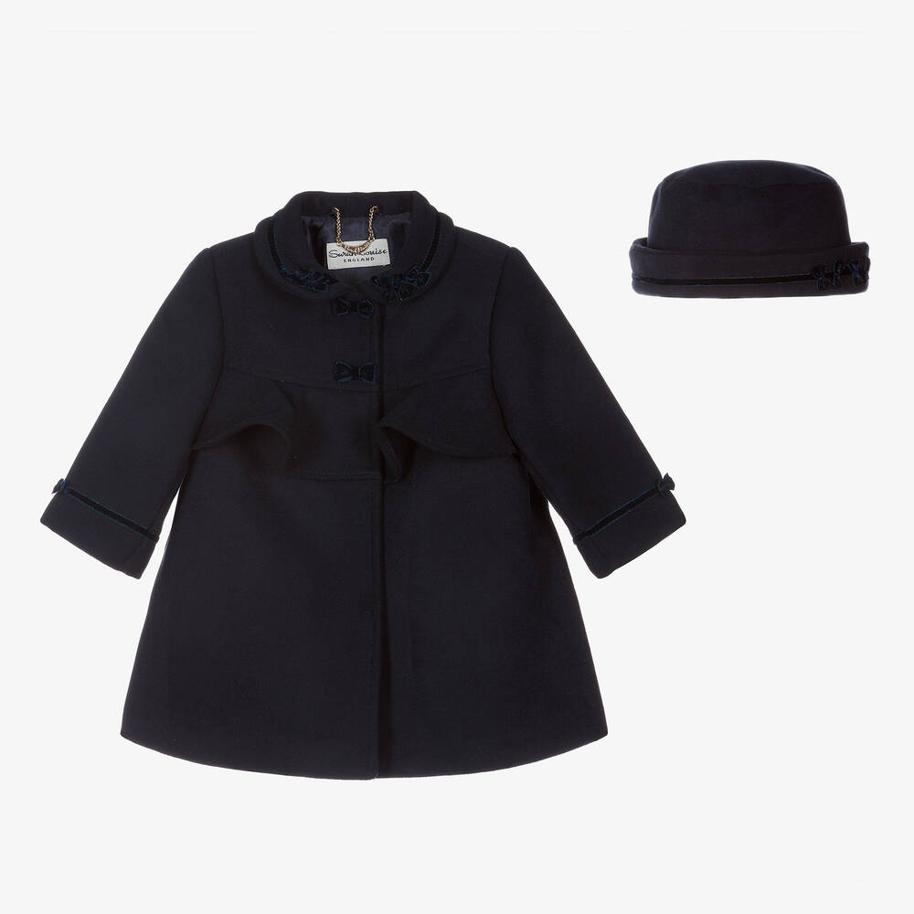Sarah Louise - Пальто и шляпка синего цвета | Childrensalon