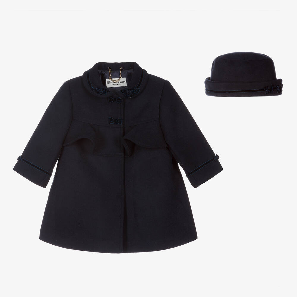 Sarah Louise - Ensemble manteau et chapeau bleu marine | Childrensalon