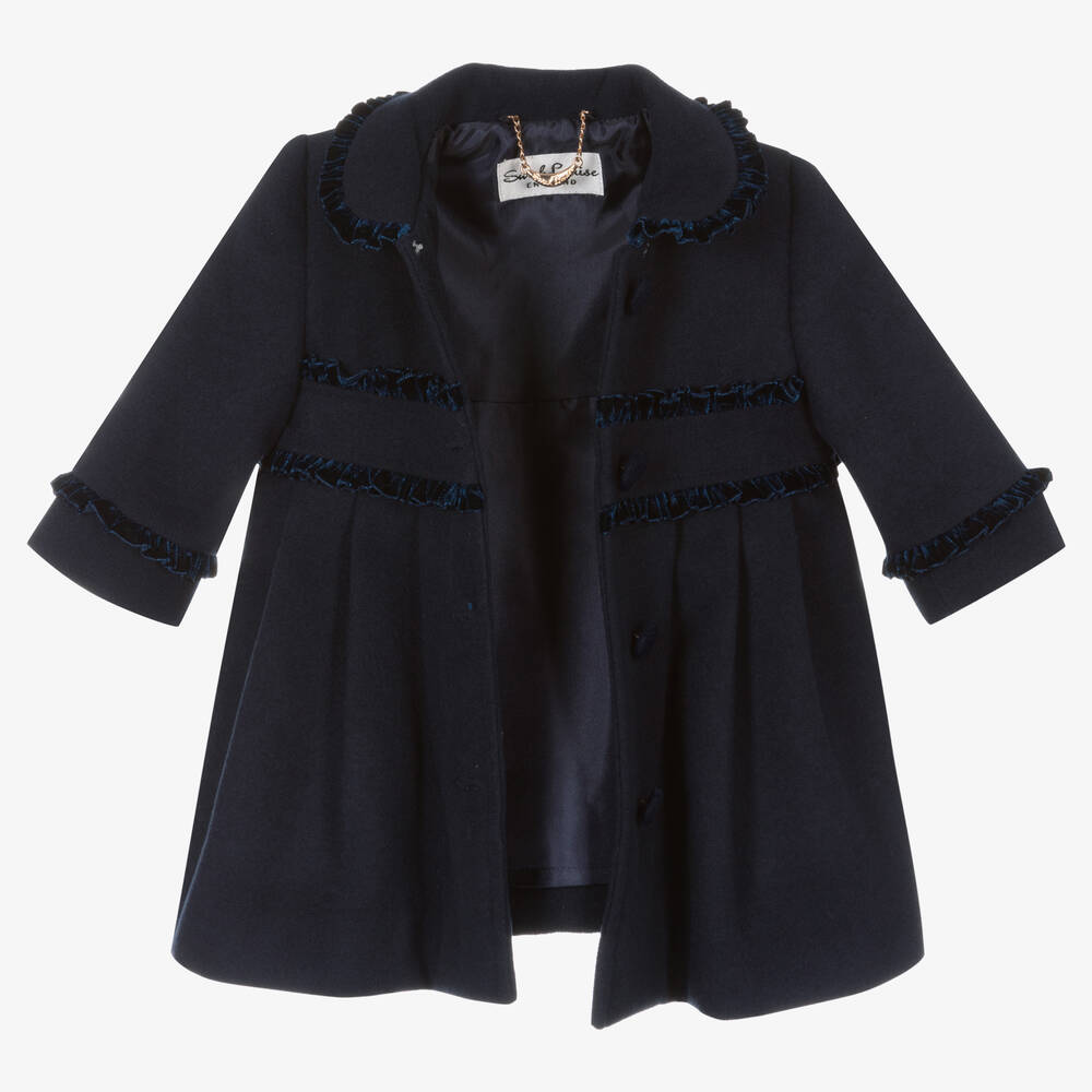 SARAH LOUISE Girls Navy Blue Coat Hat Set