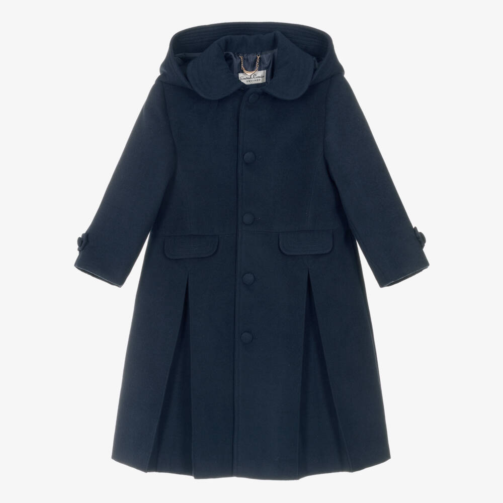 Sarah Louise-Girls Navy Blue Hooded Felted Coat | Childrensalon Outlet