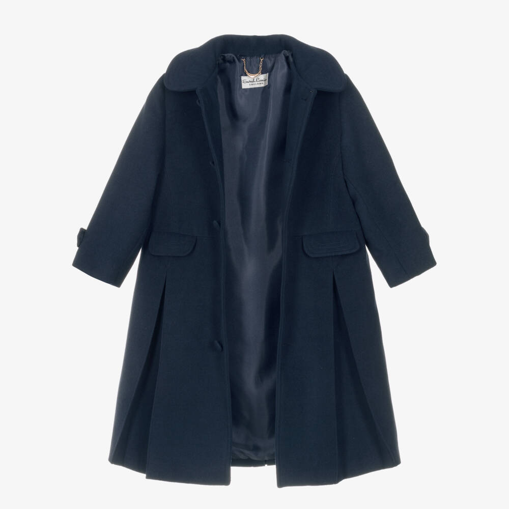 Sarah Louise-Girls Navy Blue Hooded Felted Coat | Childrensalon Outlet