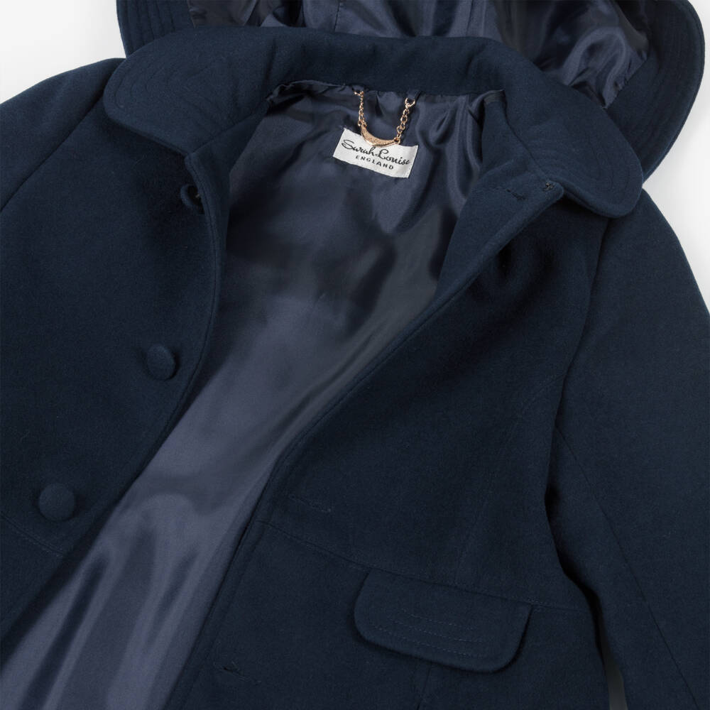 Sarah Louise-Girls Navy Blue Hooded Felted Coat | Childrensalon Outlet