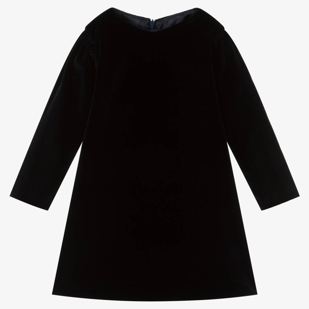 Sarah Louise-فستان مخملي مزين بالكشاكش للفتيات بلون منتصف الليل | Childrensalon Outlet