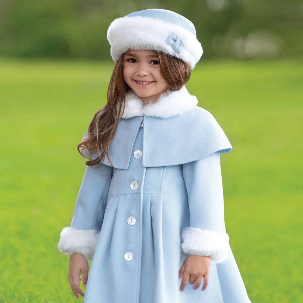 Sarah Louise-Girls Pale Blue Coat & Hat Set | Childrensalon Outlet