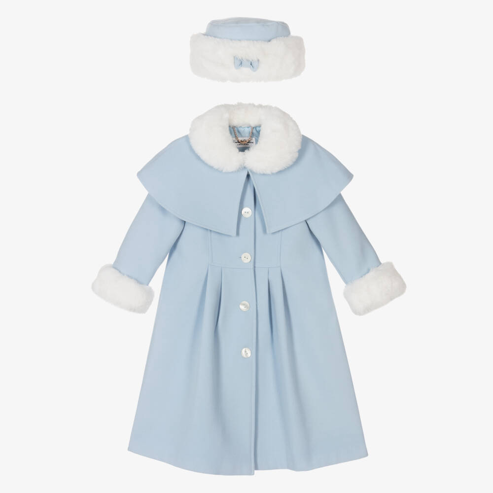 Sarah Louise-Girls Pale Blue Coat & Hat Set | Childrensalon Outlet