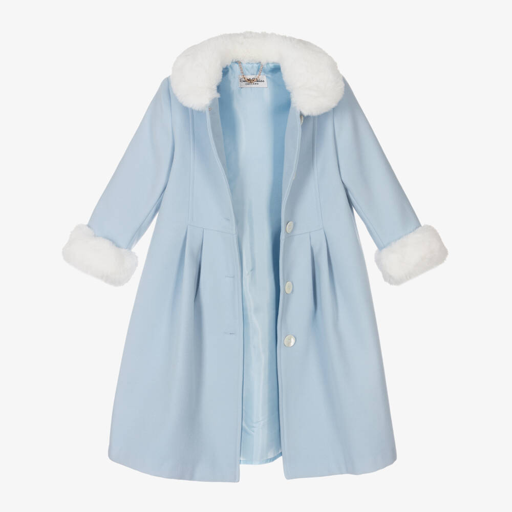 Sarah Louise-Girls Pale Blue Coat & Hat Set | Childrensalon Outlet