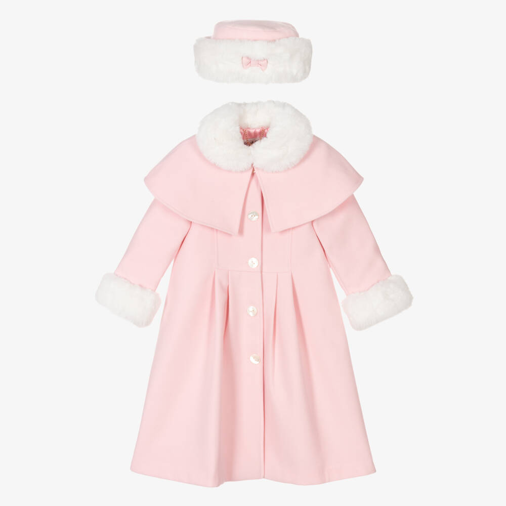 Sarah Louise-Girls Pale Pink Coat & Hat Set | Childrensalon Outlet