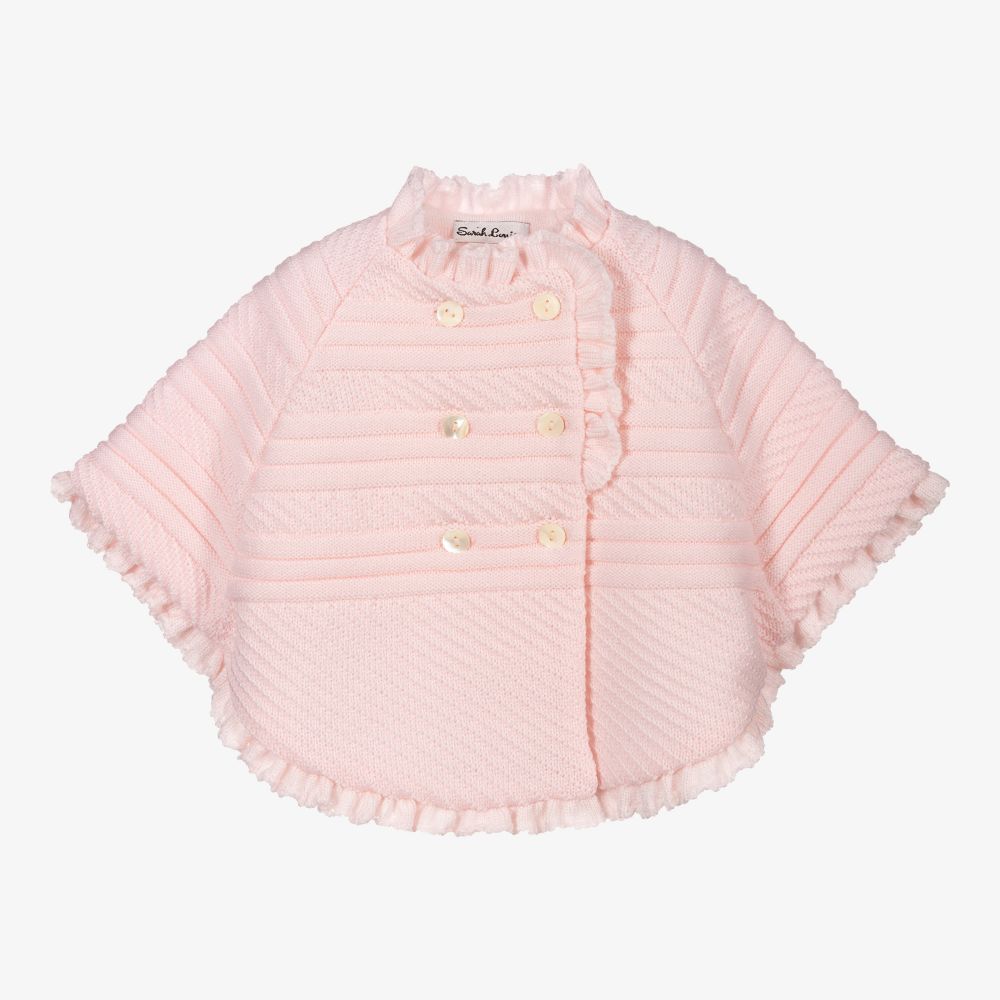 Sarah Louise - Girls Pale Pink Knitted Cape  | Childrensalon