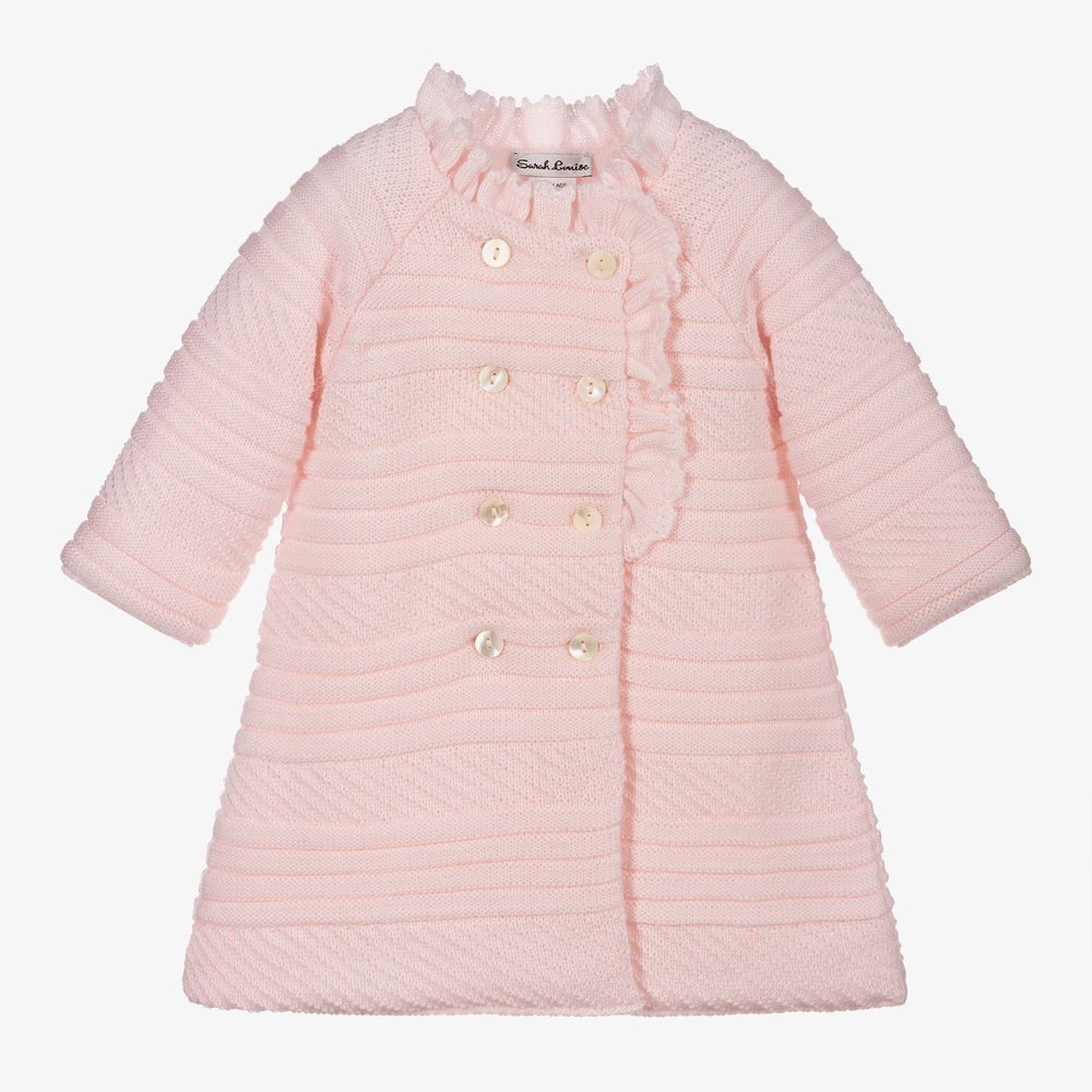 Sarah Louise - Girls Pale Pink Knitted Coat  | Childrensalon