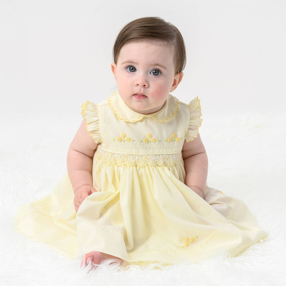 Sarah Louise-Girls Pastel Yellow Hand-Smocked Dress | Childrensalon Outlet