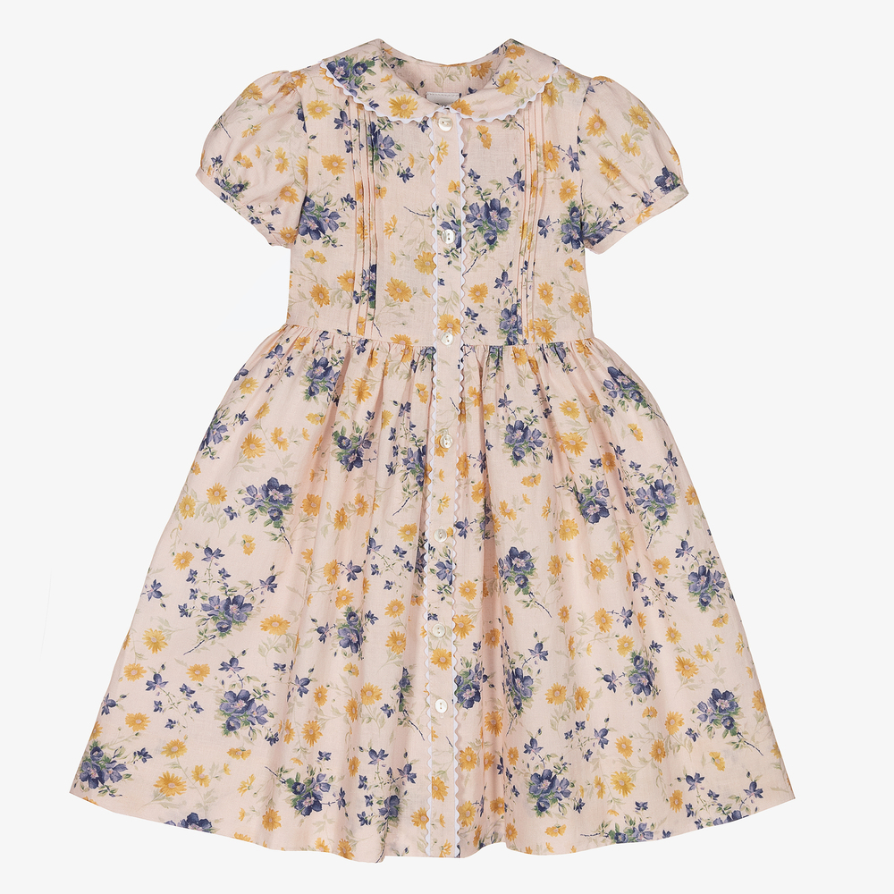 Sarah Louise - Girls Pink Cotton Floral Dress | Childrensalon