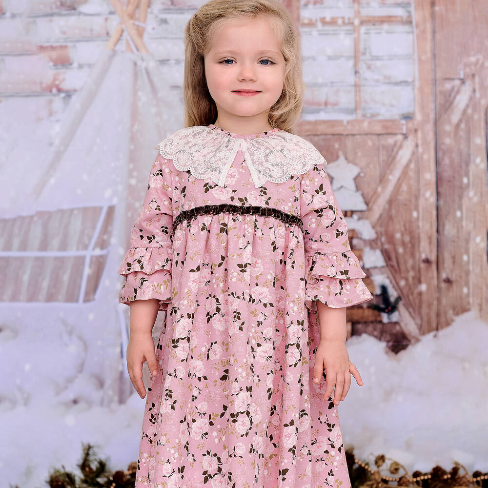 Sarah Louise-Girls Pink Cotton Floral Dress | Childrensalon Outlet