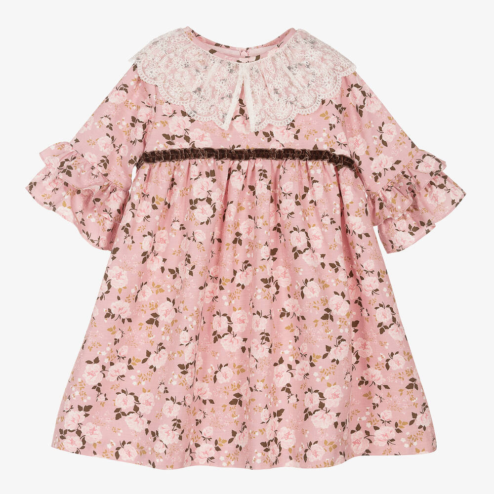 Sarah Louise - Robe rose coton et dentelle fille | Childrensalon