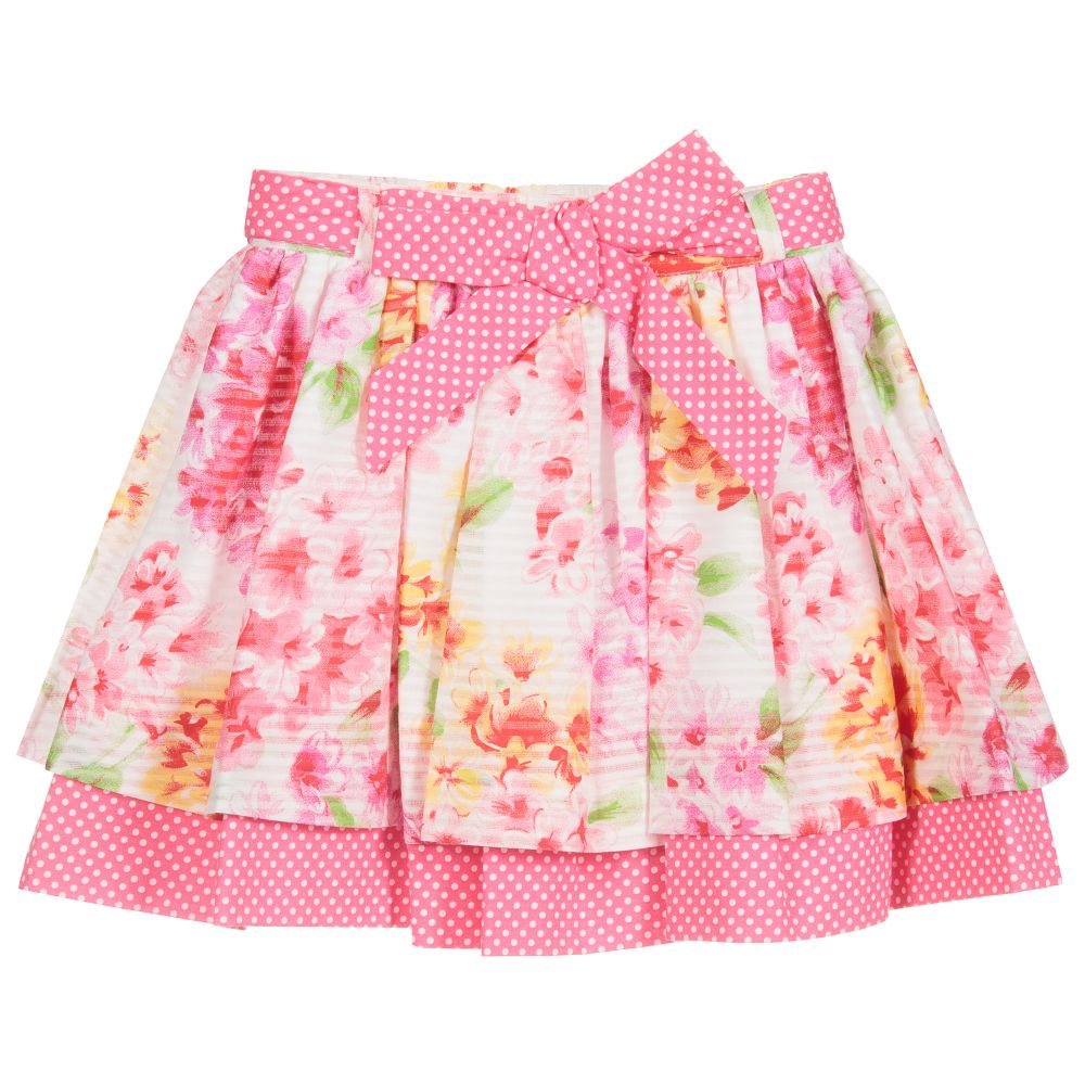 Sarah Louise - Girls Pink Cotton Floral Skirt | Childrensalon