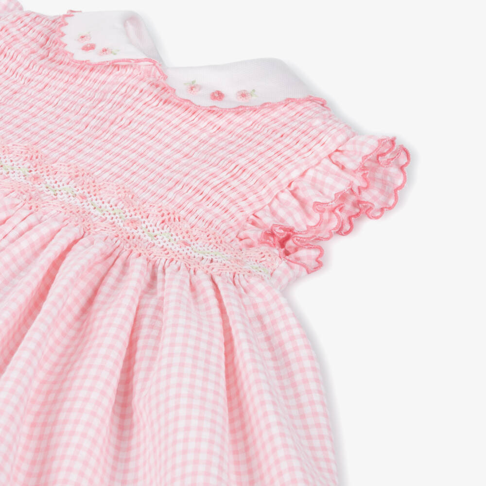 Sarah Louise-Girls Pink Cotton Gingham Smocked Dress | Childrensalon Outlet