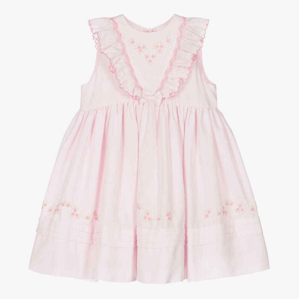 Sarah Louise - Розовое хлопковое платье со сборками ручной работы | Childrensalon