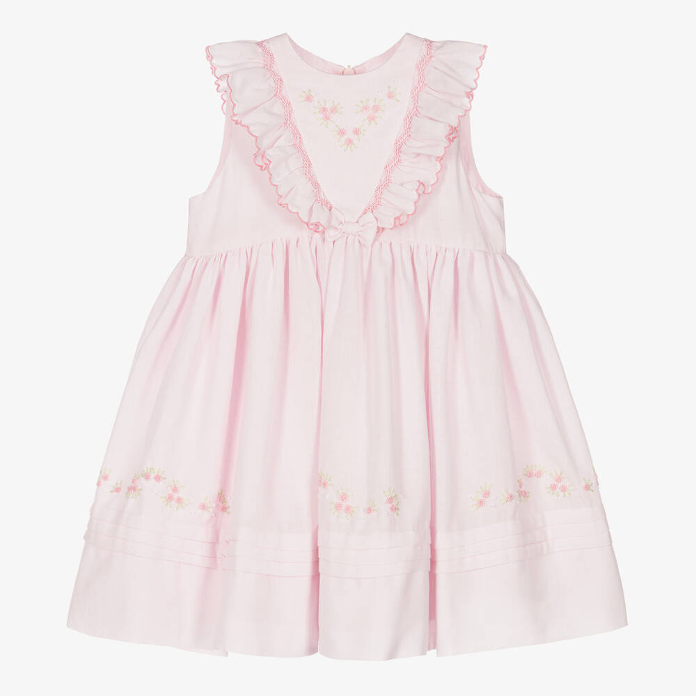 Sarah Louise - Rosa handgesmoktes Baumwollkleid | Childrensalon