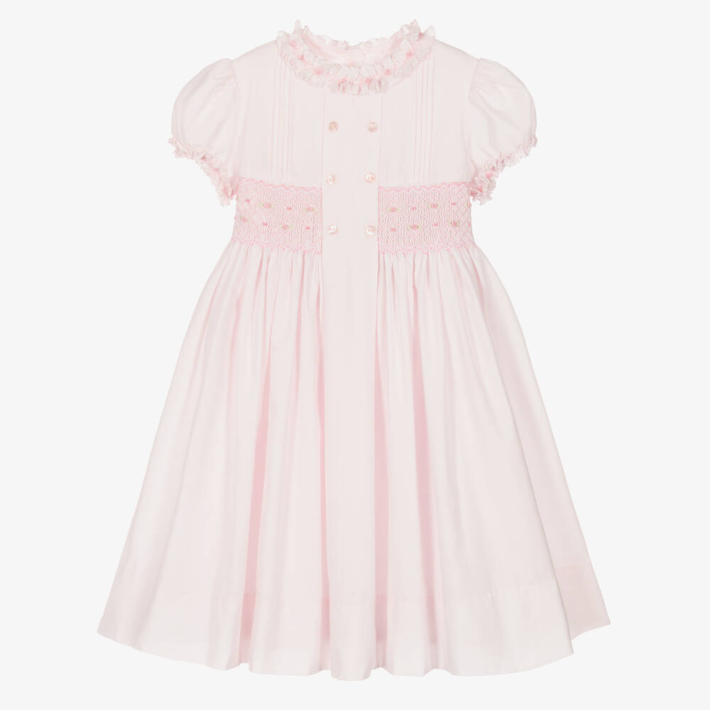 Sarah Louise - Girls Pink Cotton Hand-Smocked Dress | Childrensalon
